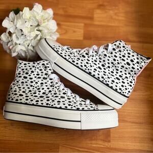 NEW Womens Size 9.5 Converse Chuck Taylor Dalmatian High Top Lift Platform Shoe